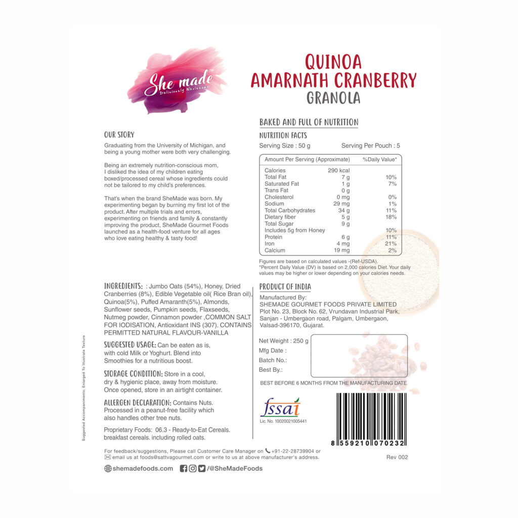 Quinoa Amaranth Granola Shemade Foods she made food